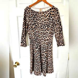Kate Spade Run Wild Leopard Ponte knit fit and flare dress